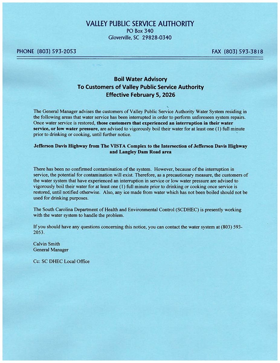 BOIL WATER ADVISORY FEB 5 2026