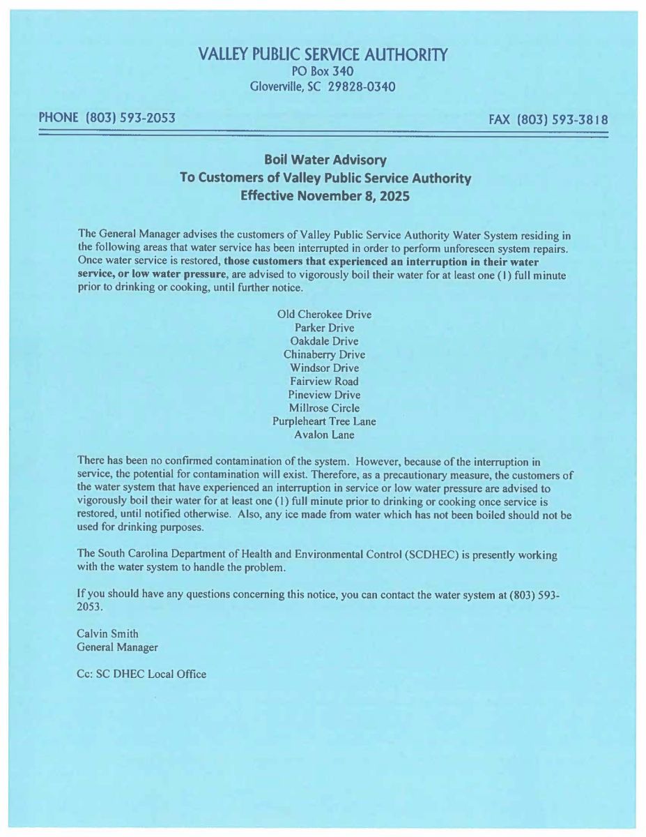 BOIL WATER ADVISORY NOVEMBER 8 2025