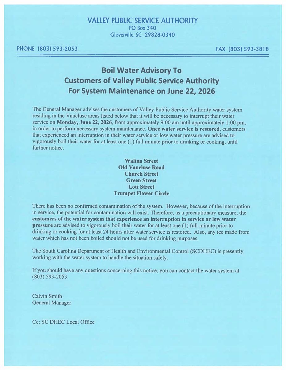 BOIL WATER ADVISORY JUN 22 2026