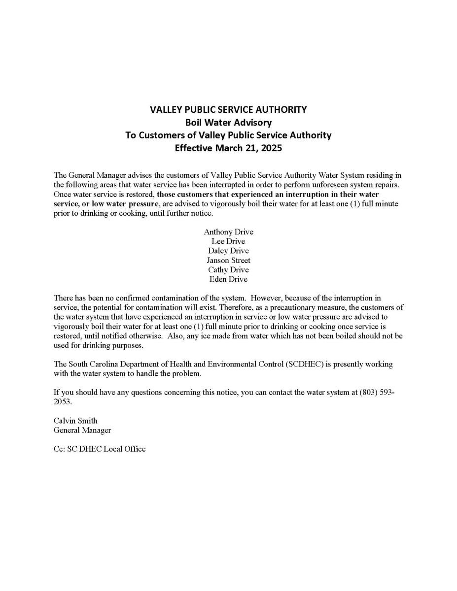 BOIL WATER ADVISORY MARCH 21 2025